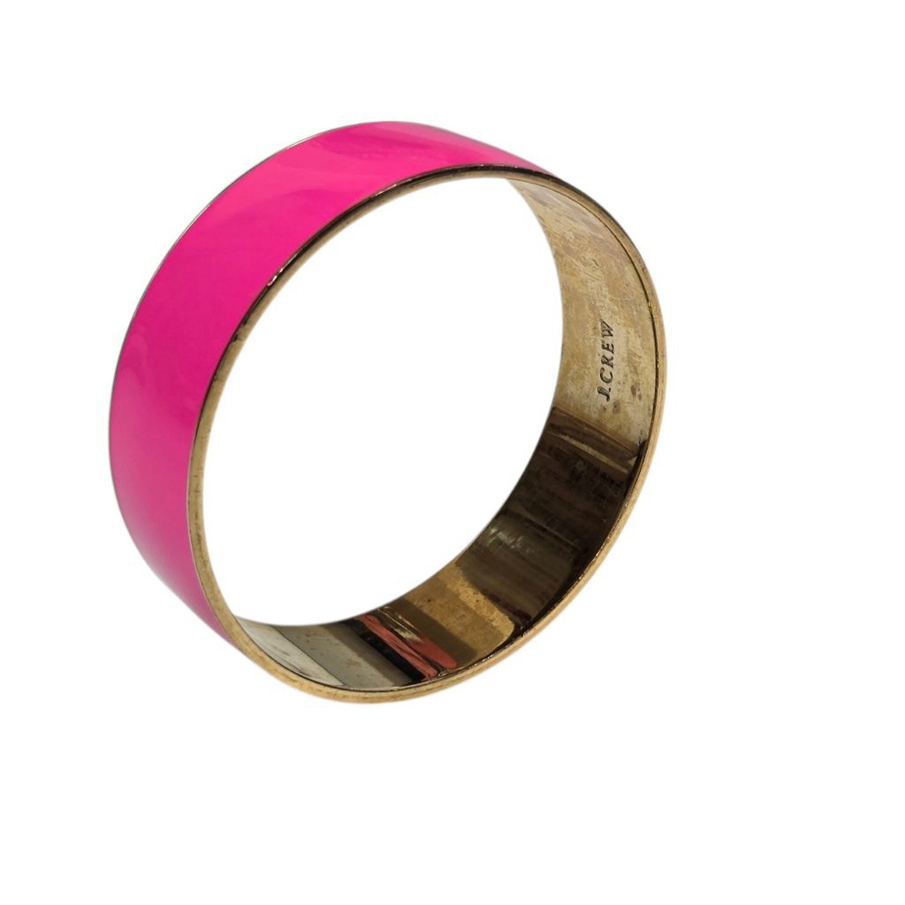 J. Crew Women's Bracelet Hot Pink Gold Tone Enamel Metal Barbie Bangle Size 7.5